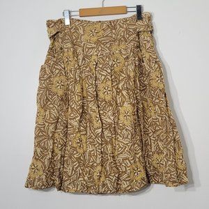 Cassis Bohemian A-Line Skirt Brown Tan Patterned Belted Pockets Boho Lined Sz 12